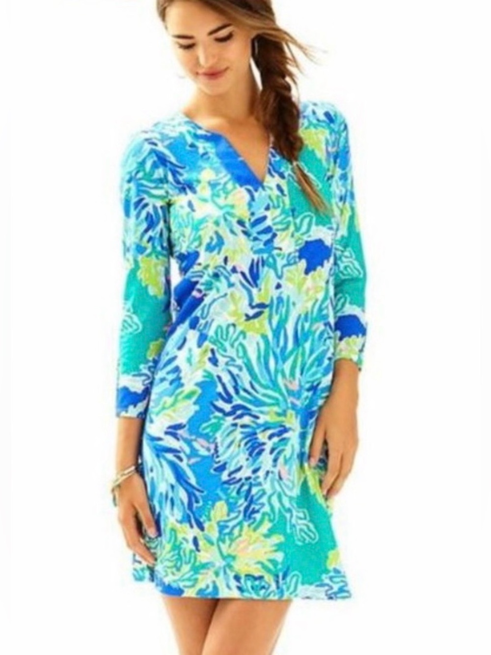 Lilly Pulitzer 100% Puma Cotton Jersey Riva Dress in Brilliant Blue Wade & Sea